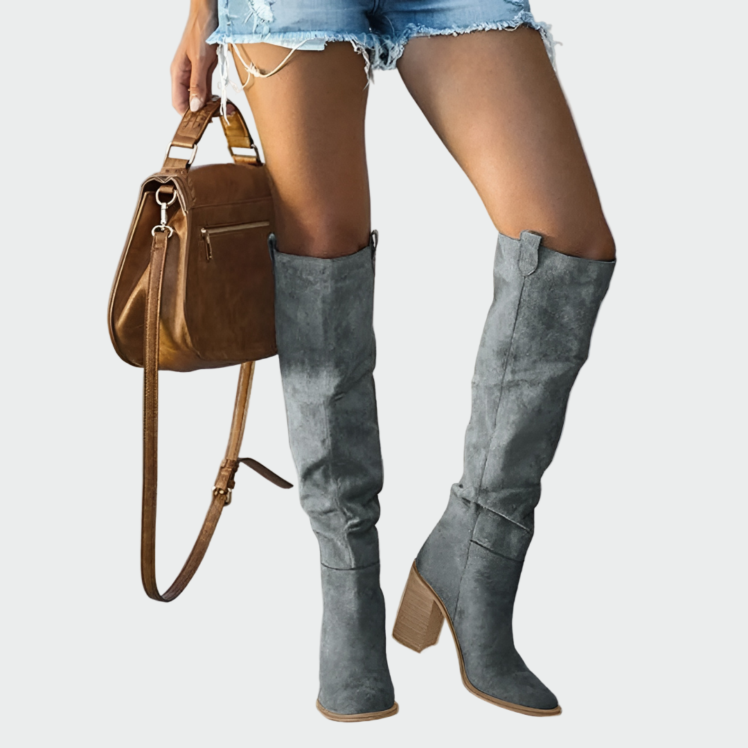 Tall Cowboy Boots with Chunky Heel