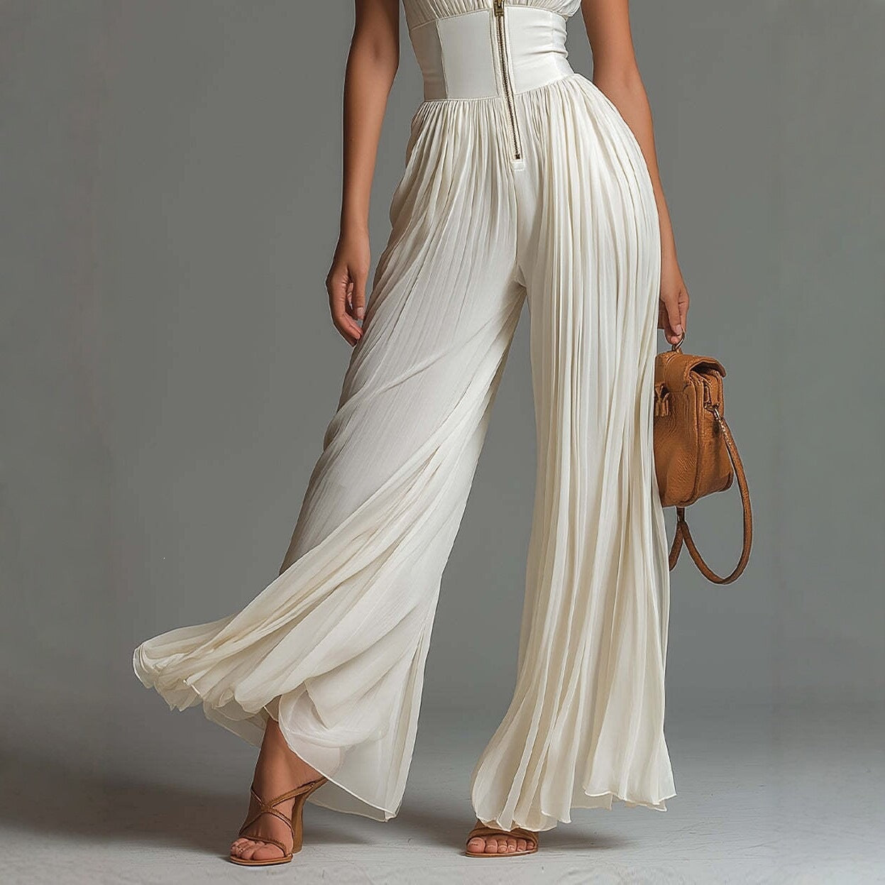 Aurélie – "Pleated Chiffon" V-Neck Jumpsuit