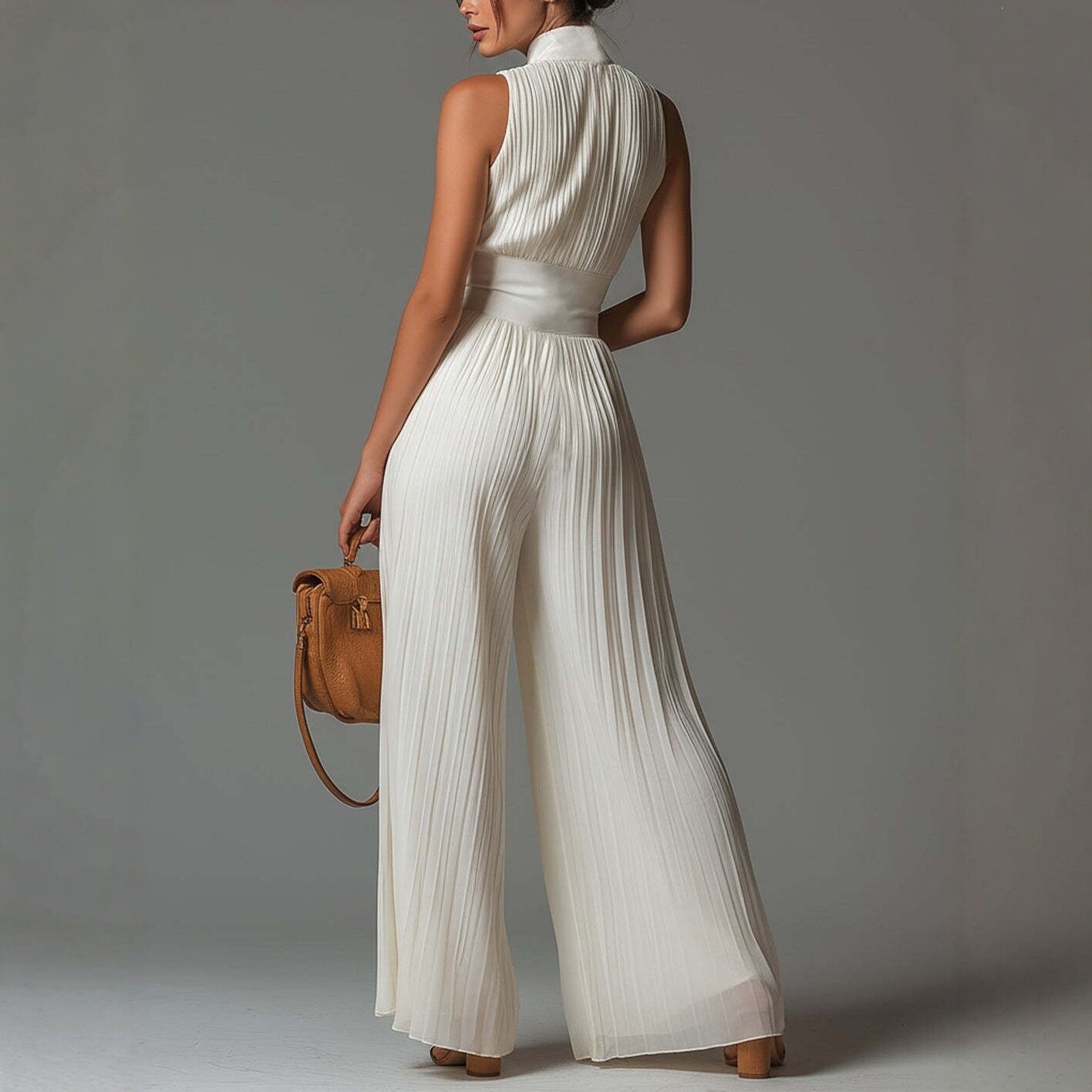 Aurélie – "Pleated Chiffon" V-Neck Jumpsuit