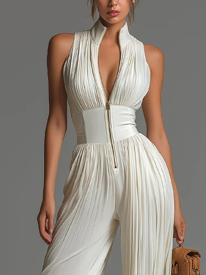 Aurélie – "Pleated Chiffon" V-Neck Jumpsuit
